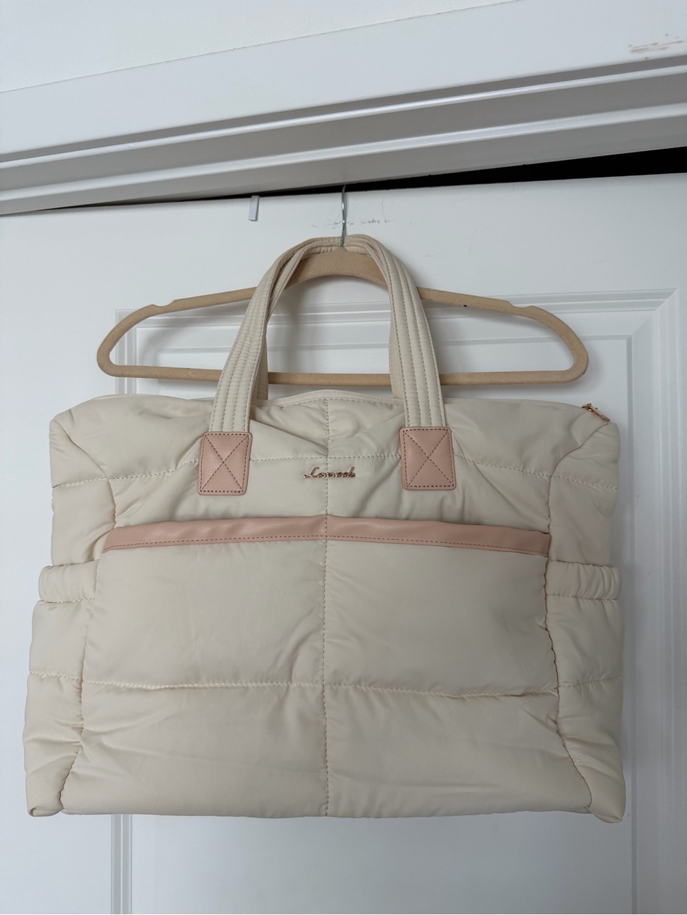 Cream Quilted Tote with Blush Trim by Laconic